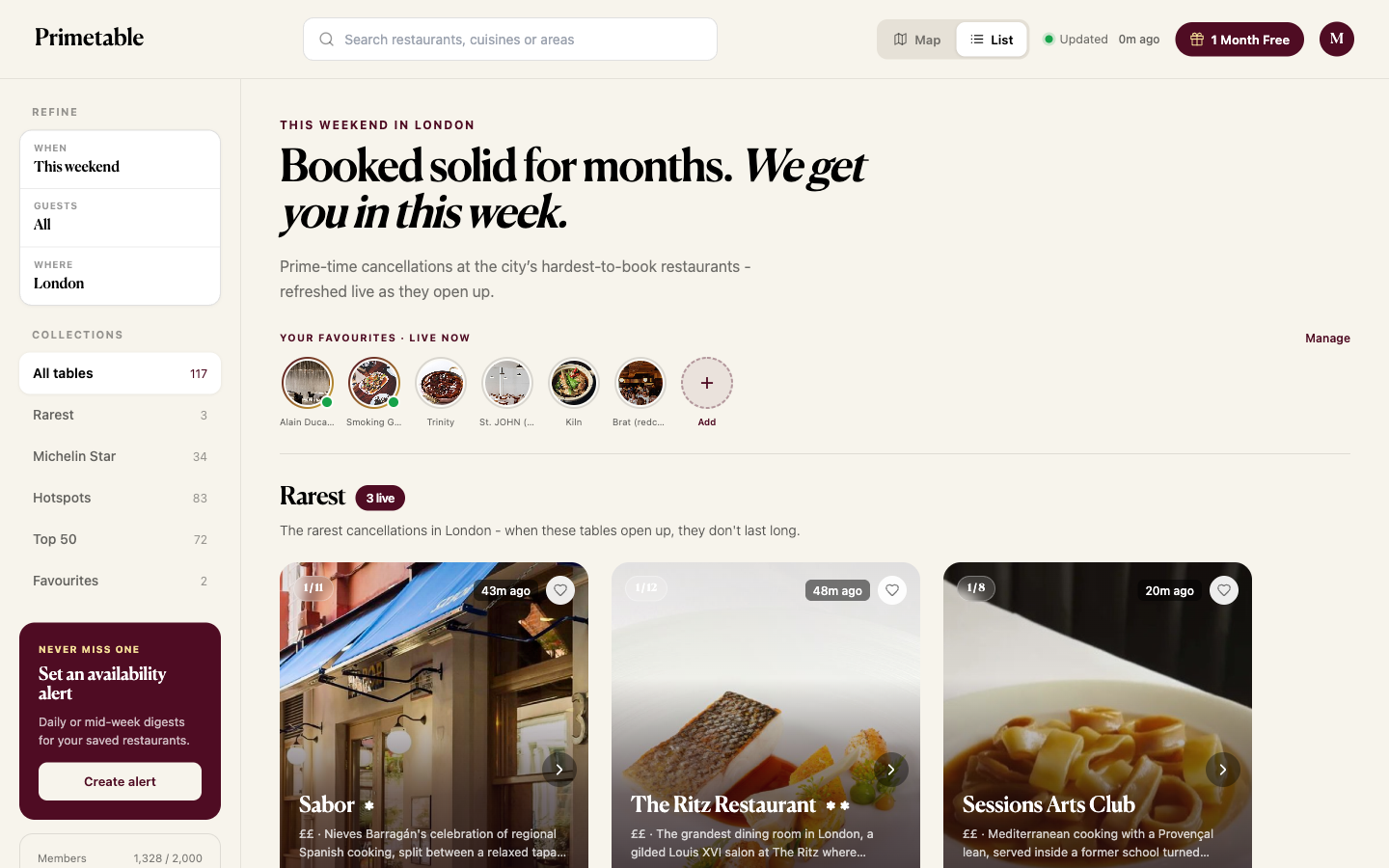 Primetable - Live availability view
